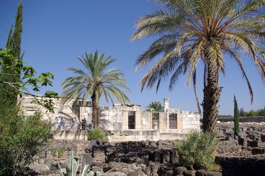 The excavated ruins of Capernaum by the Sea of Galilee